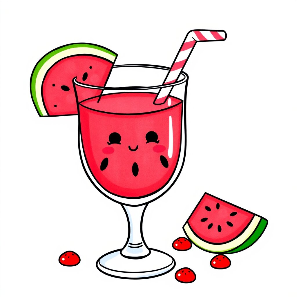 How To Draw A Cute Watermelon Juice Glass